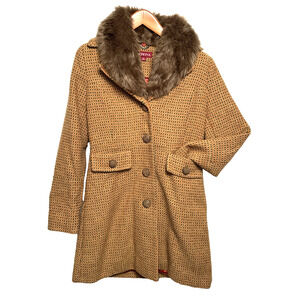 Vintage Style Wool Coat Fall Autumn Colors Sz Small Women's Fur Collar Removable